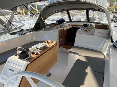 Cockpit of Chagla, a Bavaria Cruiser 46 sailboat at Fethiye, Turkey
