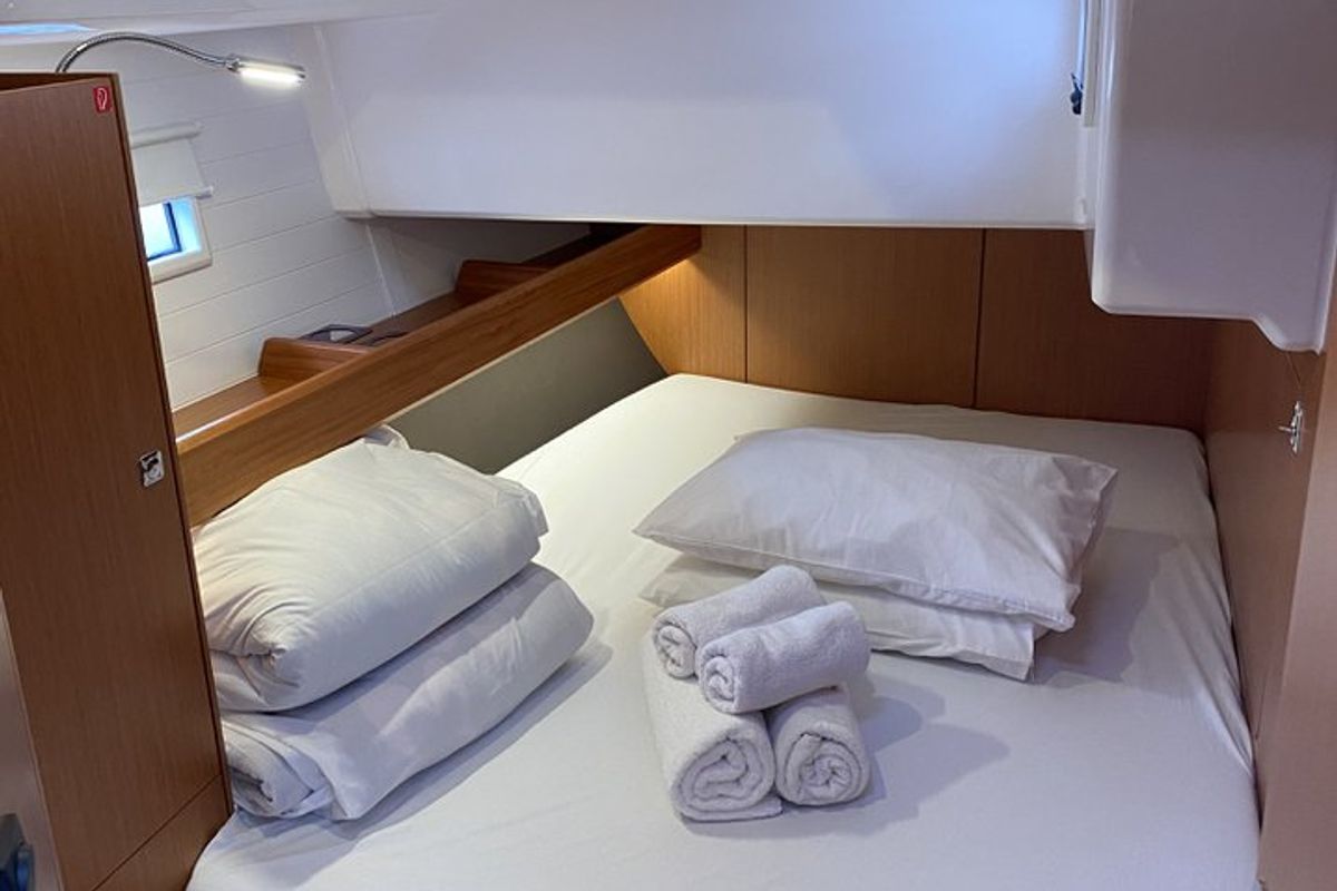 Cabin on Chagla, a Bavaria Cruiser 46 sailboat at Fethiye, Turkey