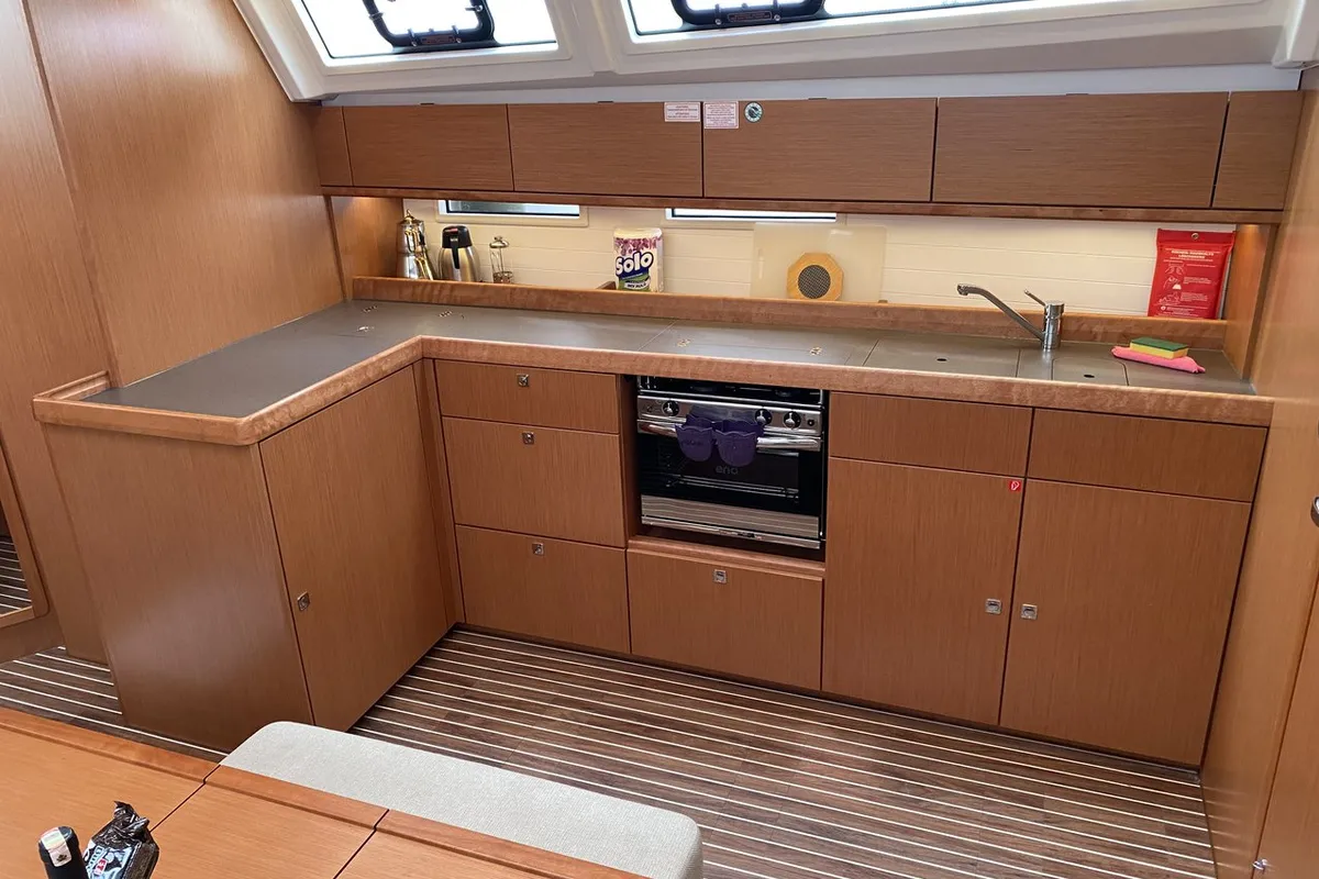 Galley of Chagla, a Bavaria Cruiser 46 sailboat at Fethiye, Turkey
