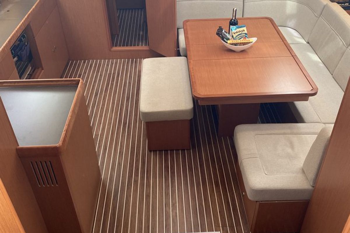 Salon of Chagla, a Bavaria Cruiser 46 sailboat at Fethiye, Turkey