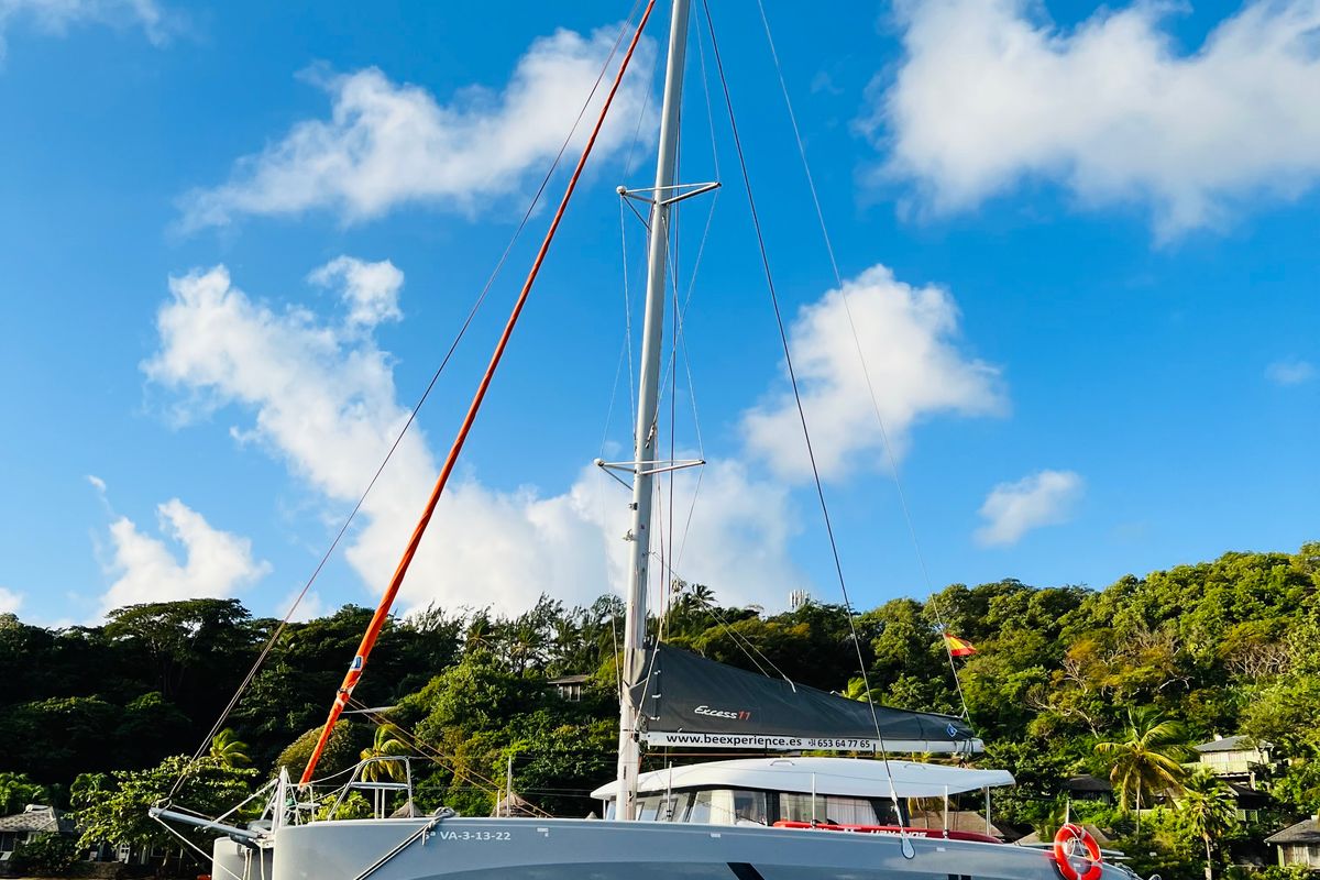 Exterior view of OLOKUM IBIZA BAREBOAT, a Excess 11 catamaran at Ibiza, Spain