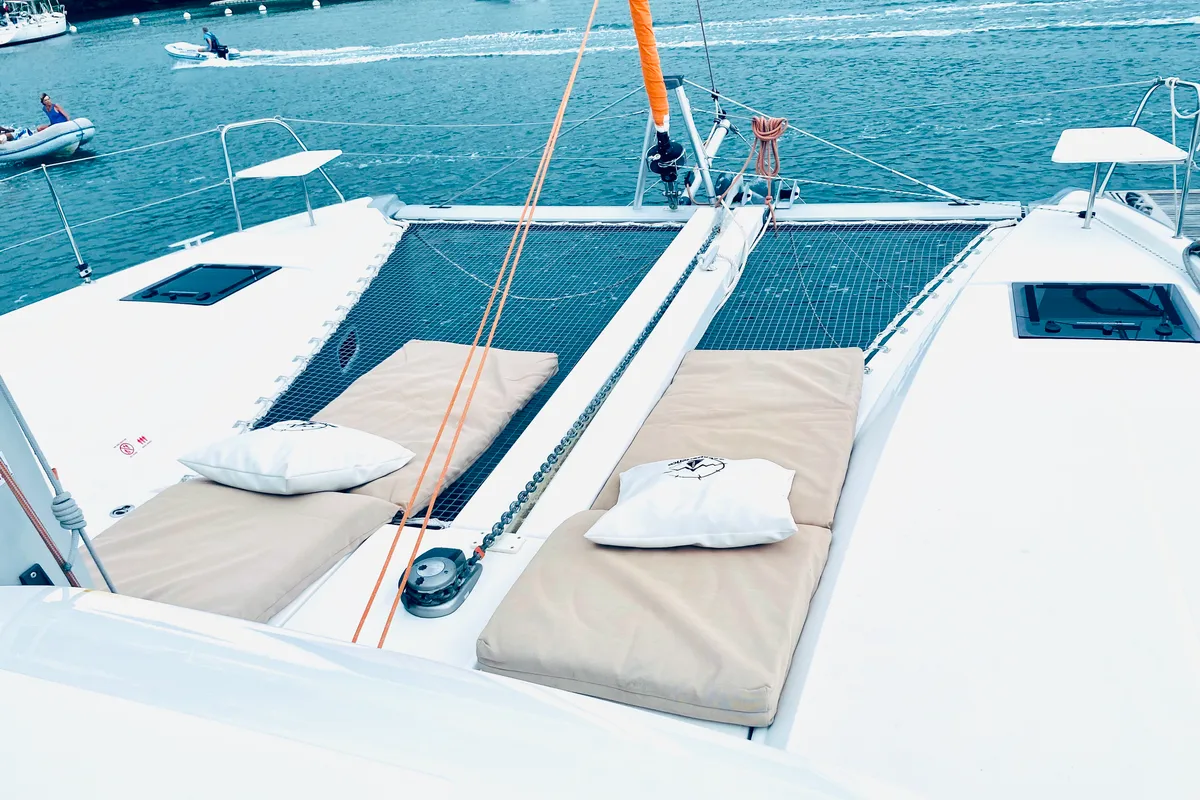 Deck of OLOKUM IBIZA BAREBOAT, a Excess 11 catamaran at Ibiza, Spain
