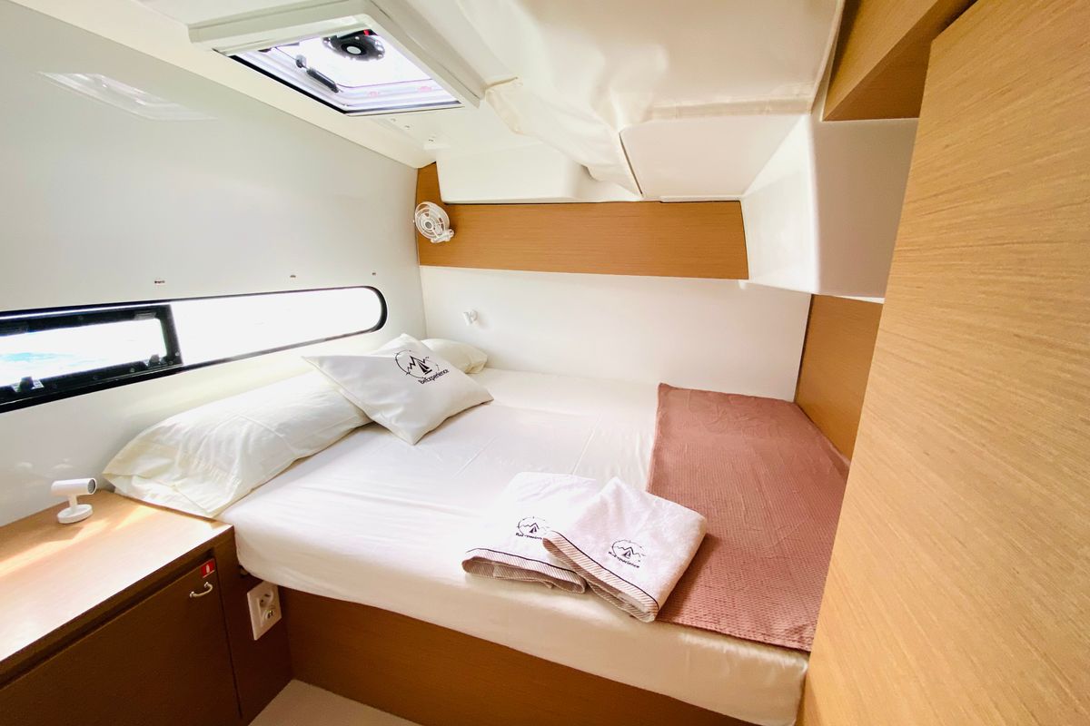 Cabin on OLOKUM IBIZA BAREBOAT, a Excess 11 catamaran at Ibiza, Spain