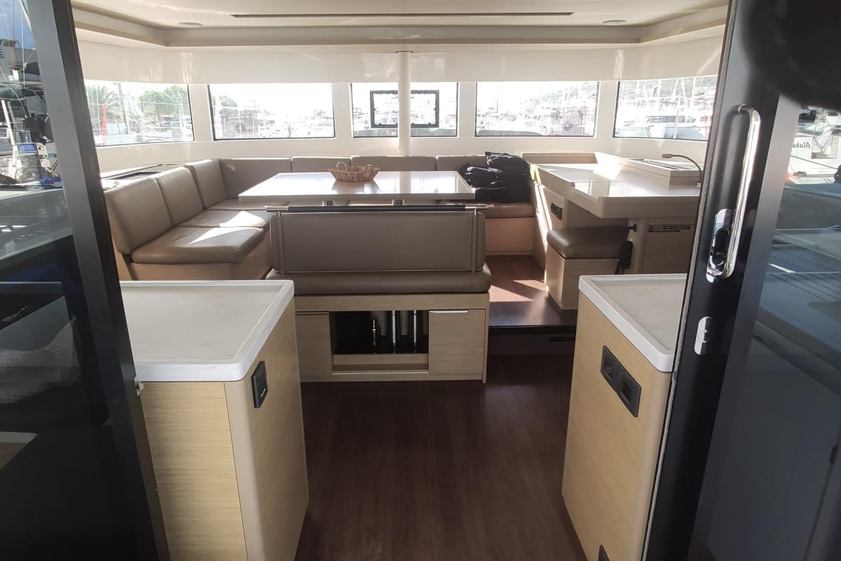 Salon of Euphoria IV, a Lagoon 51 catamaran at Grad Kaštela, Croatia