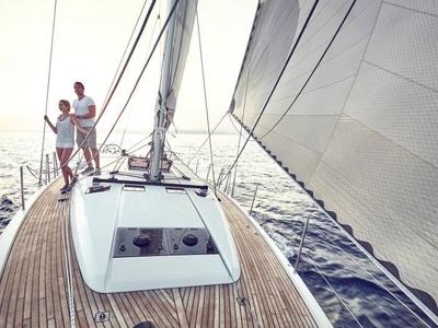 Deck of Sun Odyssey 490 Classic, a Jeanneau Sun Odyssey 490 sailboat at Cannigione, Italy