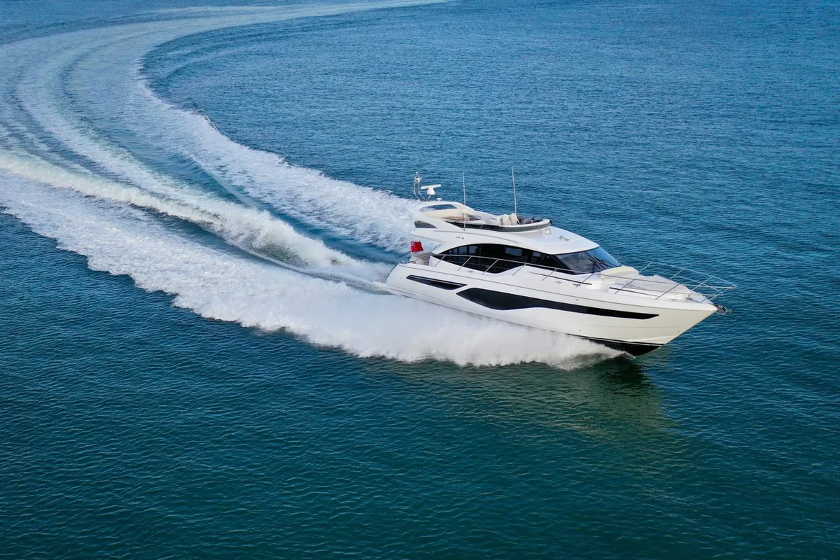 Exterior view of Mayfly, a Princess Yachts Princess 55 F yacht at Podstrana - Miljevac, Croatia