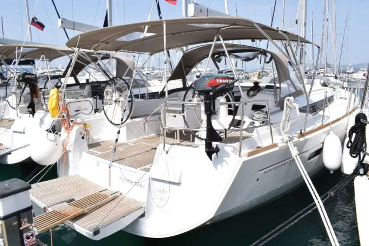 Exterior view of Purple Rain, a Jeanneau Sun Odyssey 519 sailboat at Grad Kaštela, Croatia