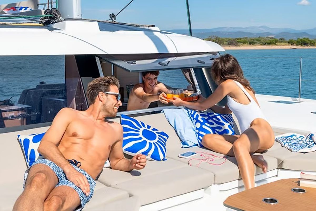 Deck of Cat-O-Caster, a Fountaine Pajot FP 44 Maestro catamaran at Charlotte Amalie, United States