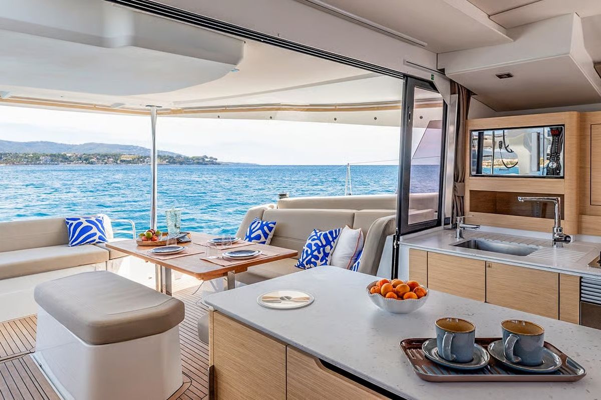 Salon of Cat-O-Caster, a Fountaine Pajot FP 44 Maestro catamaran at Charlotte Amalie, United States
