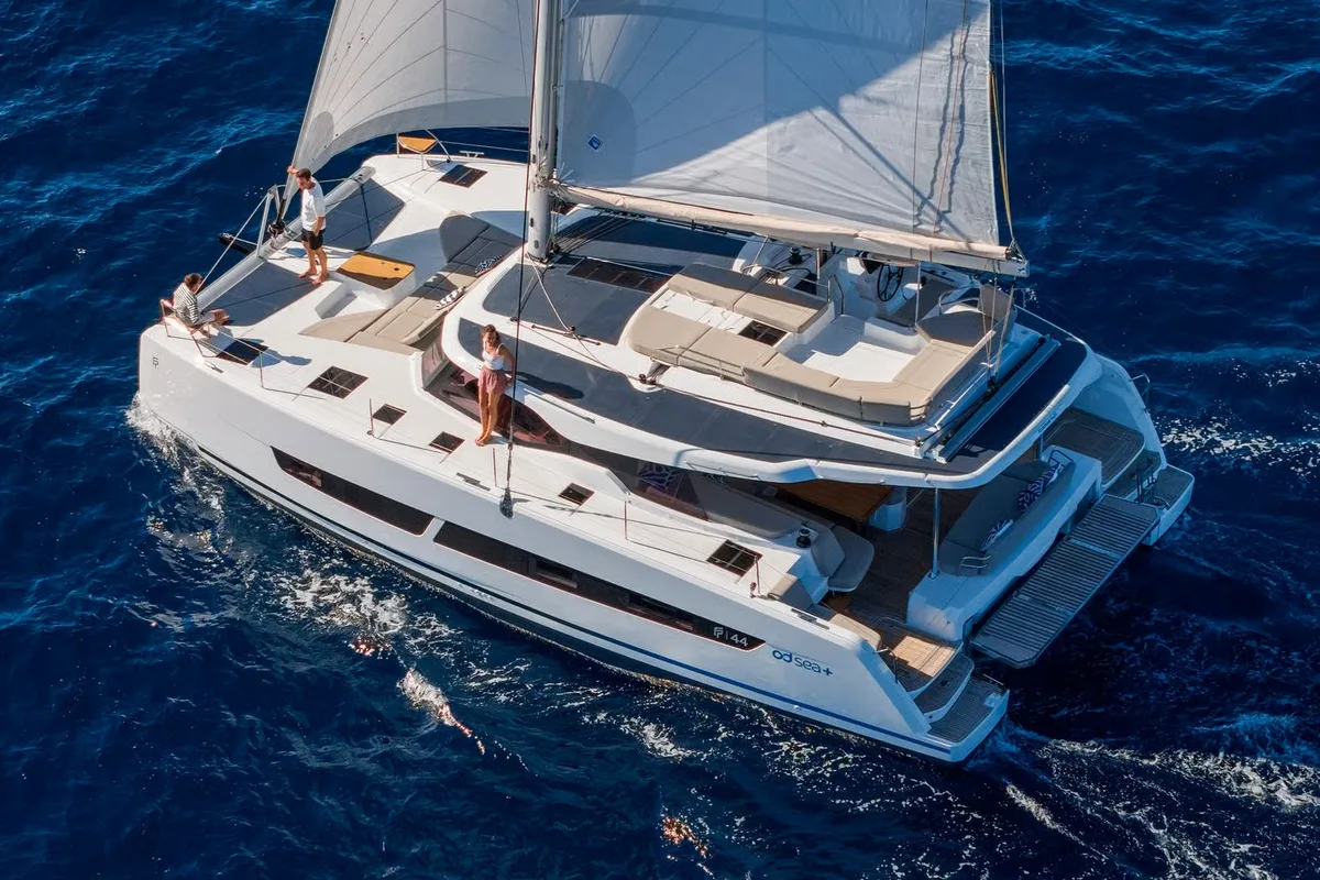 Exterior view of Cat-O-Caster, a Fountaine Pajot FP 44 Maestro catamaran at Charlotte Amalie, United States