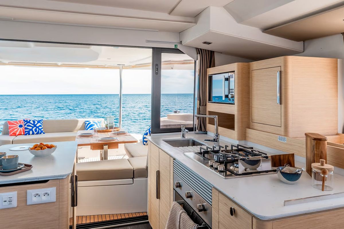 Galley of Cat-O-Caster, a Fountaine Pajot FP 44 Maestro catamaran at Charlotte Amalie, United States
