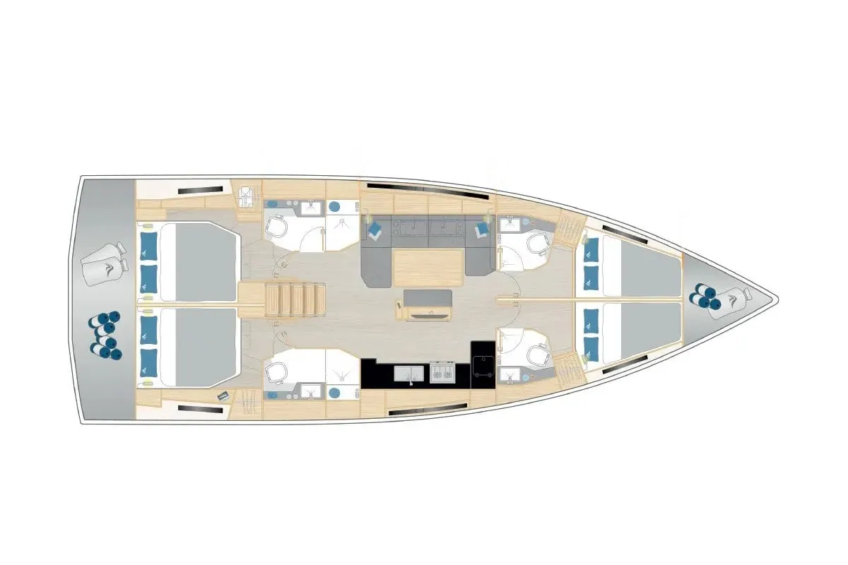 Floor plan of Captain K, a Hanse Yachts Hanse 460 sailboat at Athens, Greece