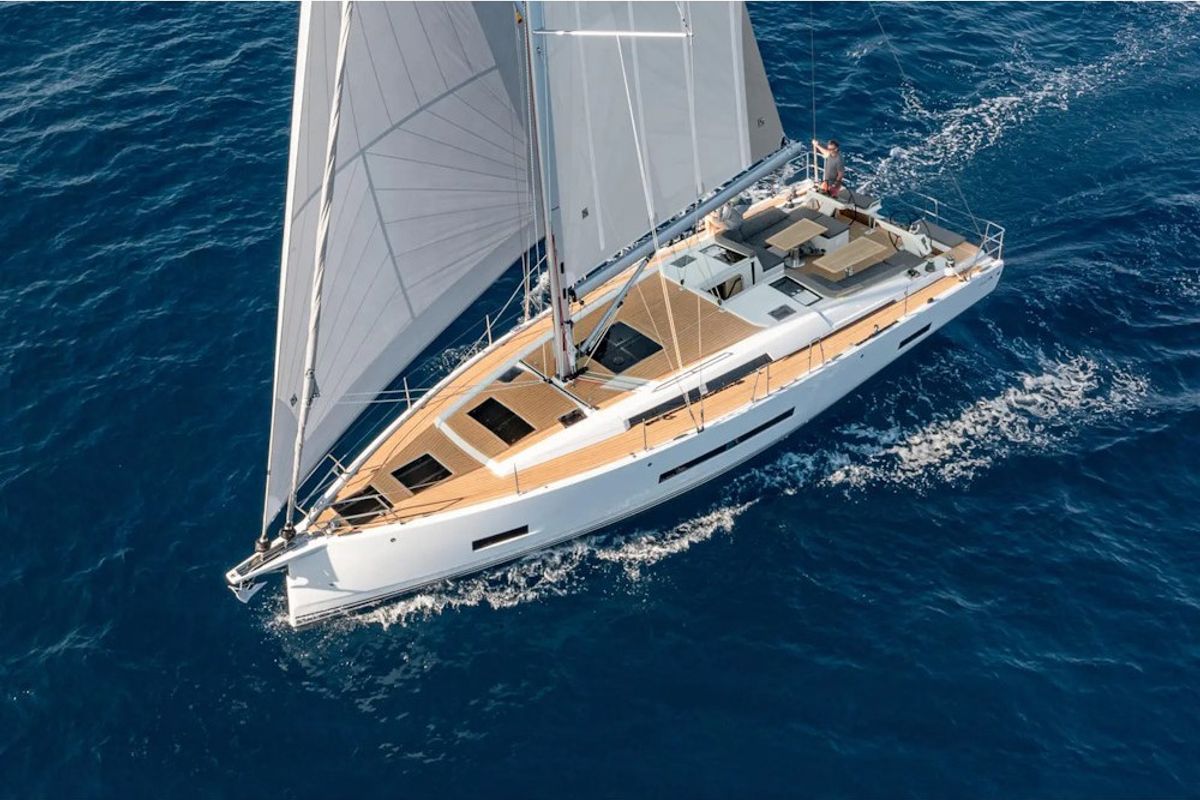 Exterior view of Captain K, a Hanse Yachts Hanse 460 sailboat at Athens, Greece