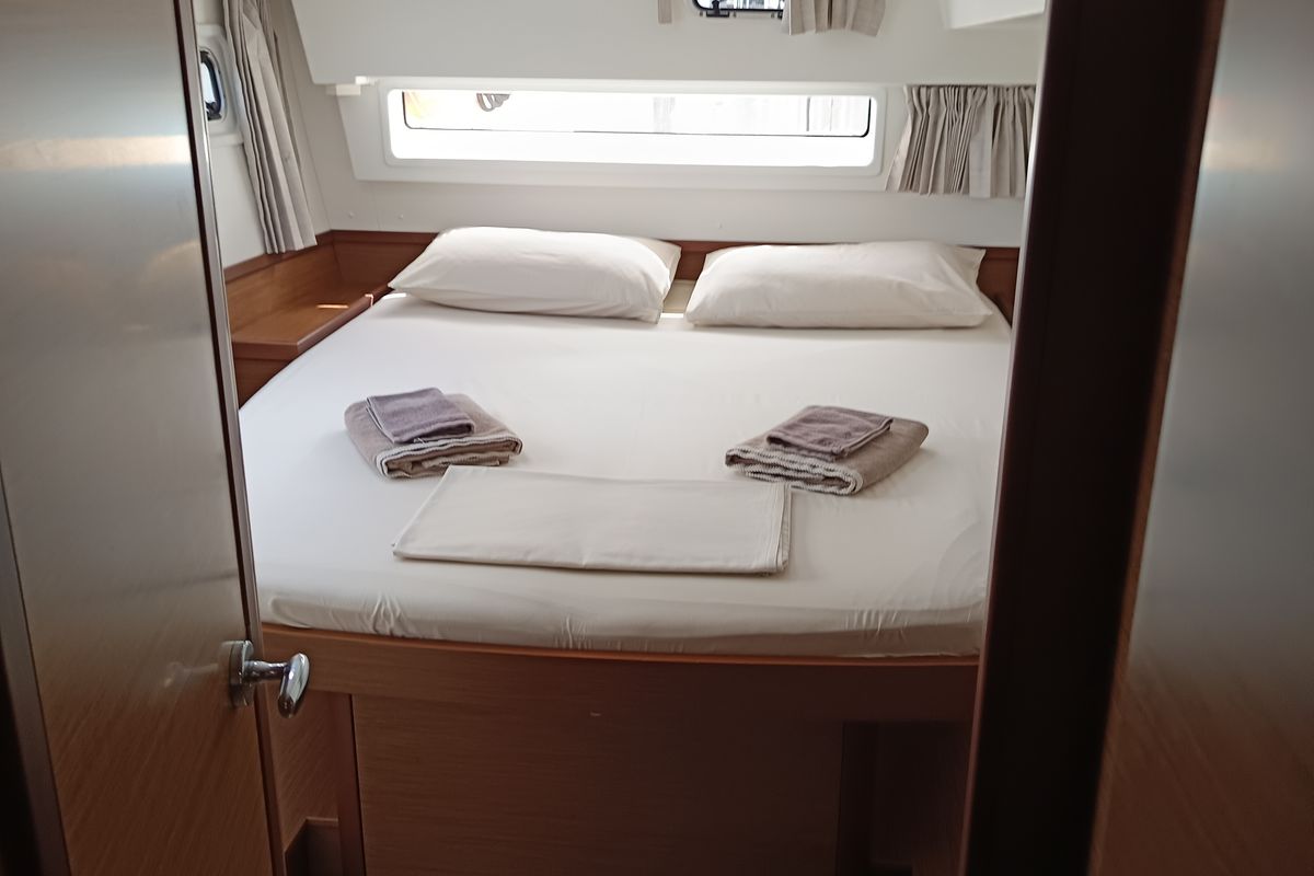 Cabin on Waterworld, a Lagoon 42 catamaran at Capo d'Orlando, Italy