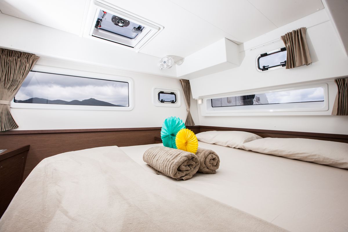 Cabin on Waterworld, a Lagoon 42 catamaran at Capo d'Orlando, Italy