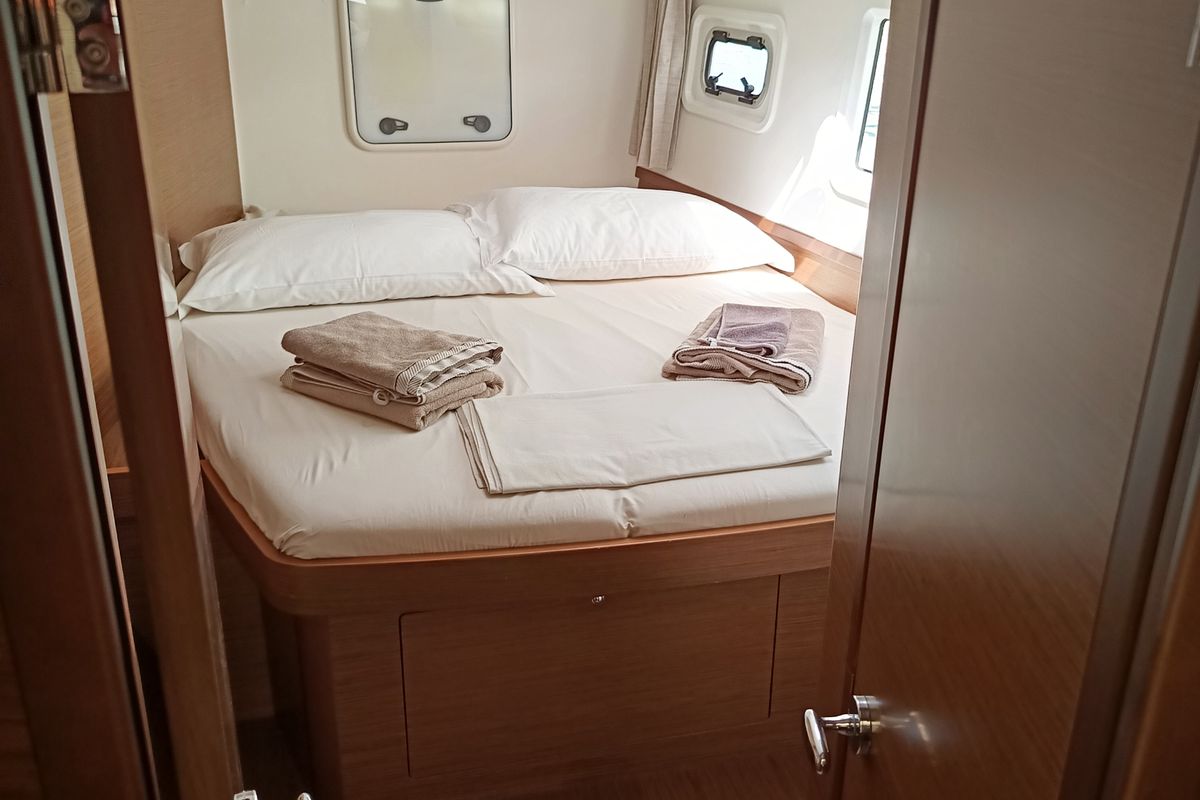 Cabin on Waterworld, a Lagoon 42 catamaran at Capo d'Orlando, Italy