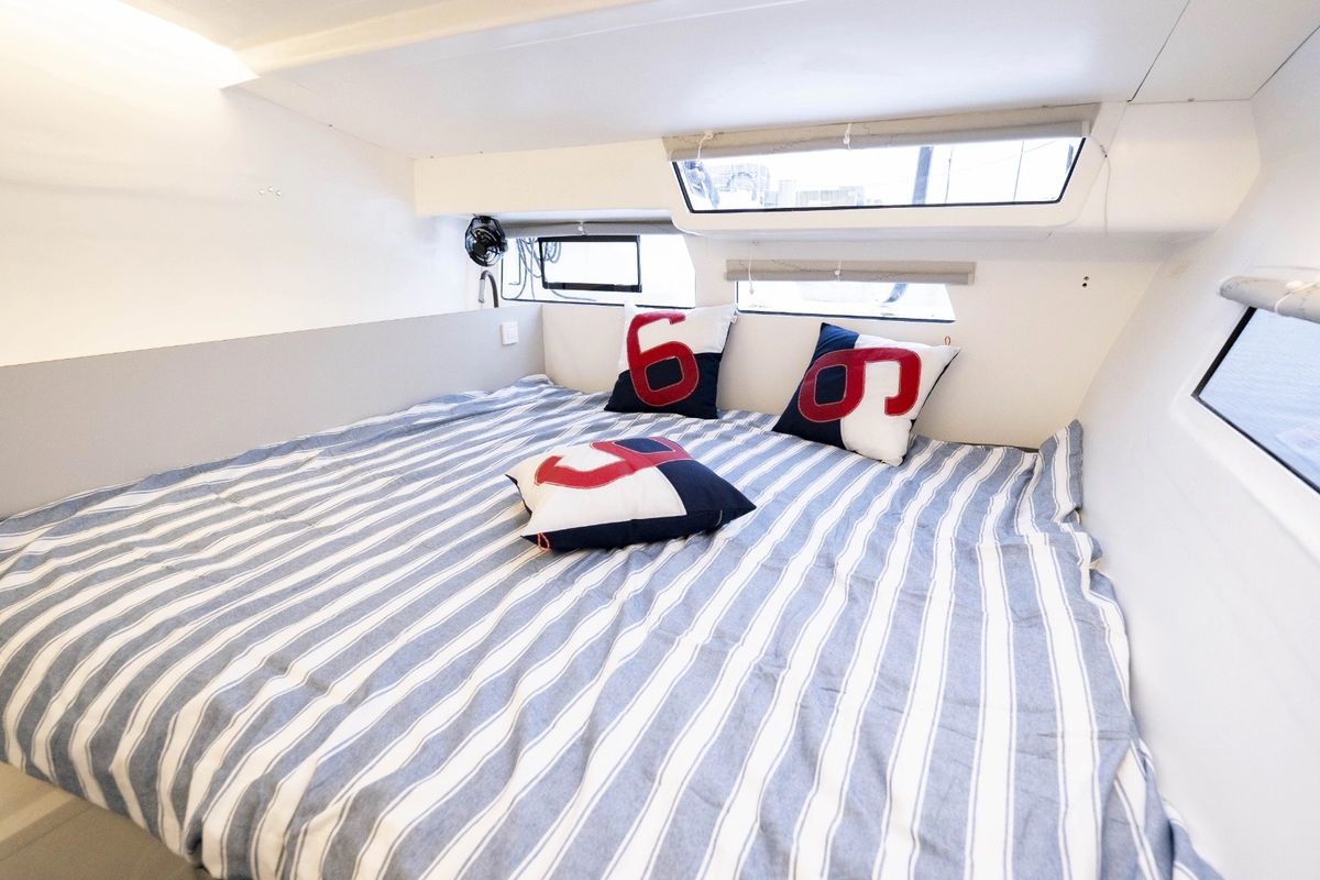 Cabin on Avel Vaez, a Marsaudon Composites ORC 57 catamaran at Alameda, United States