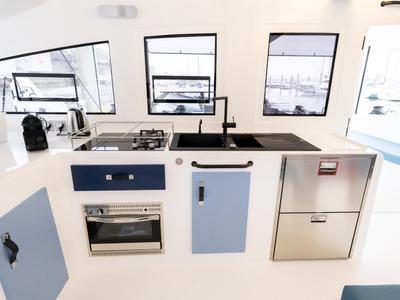 Galley of Avel Vaez, a Marsaudon Composites ORC 57 catamaran at Alameda, United States