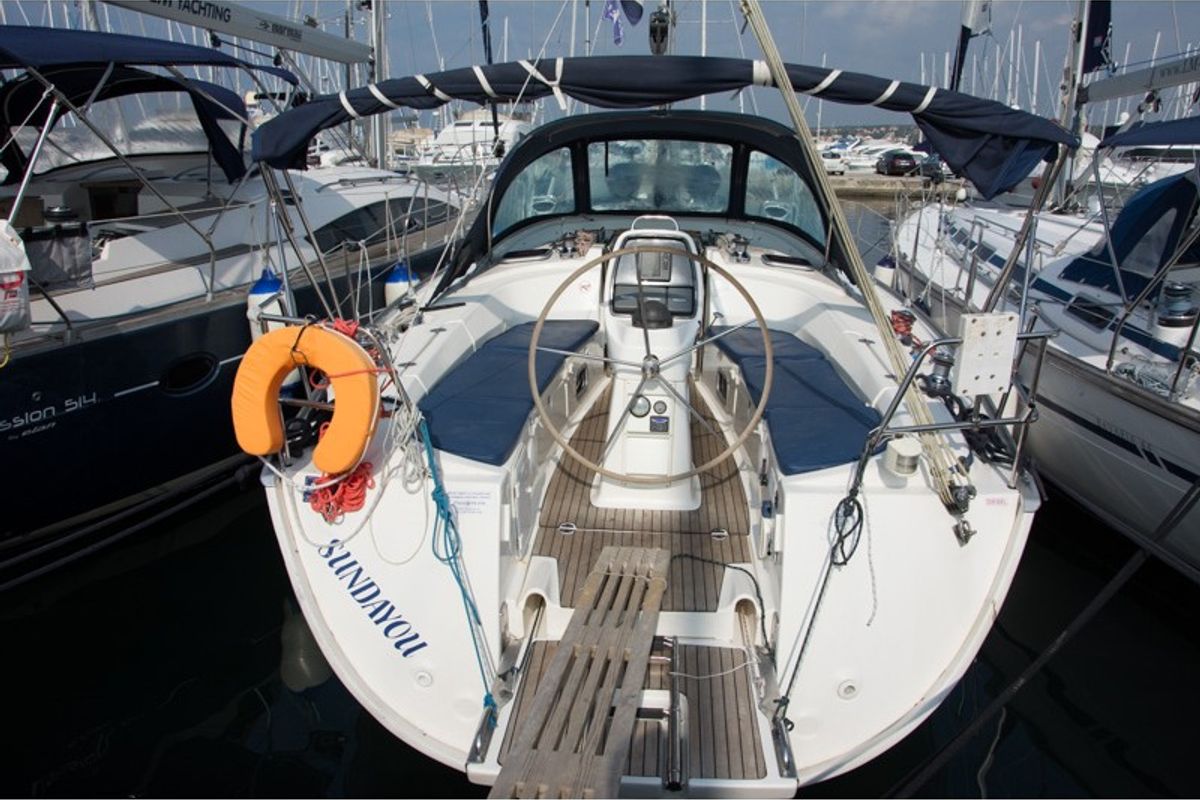 Exterior view of (1132 BG) (sails 2015), a Bavaria 38 Cruiser sailboat at Grad Biograd na Moru, Croatia