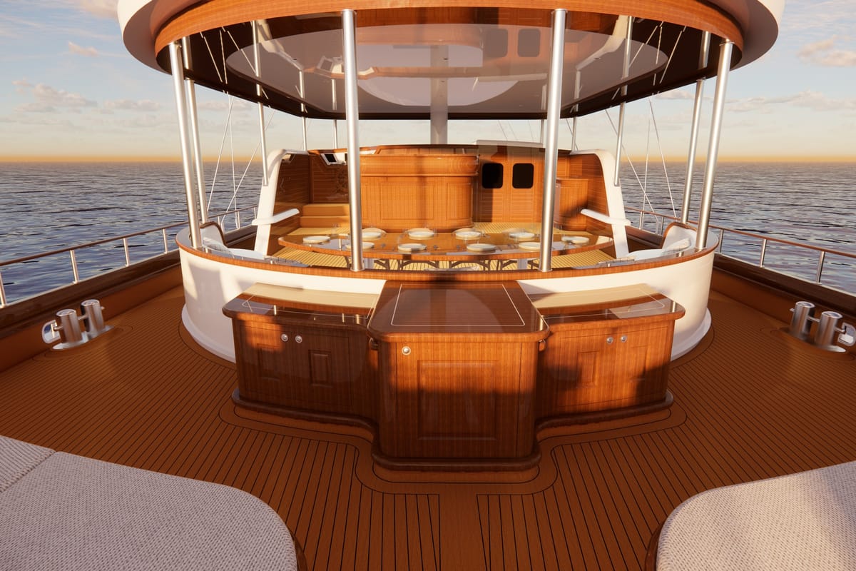 Deck of Tosca, a Gulet Motoryacht yacht at Marmaris, Turkey