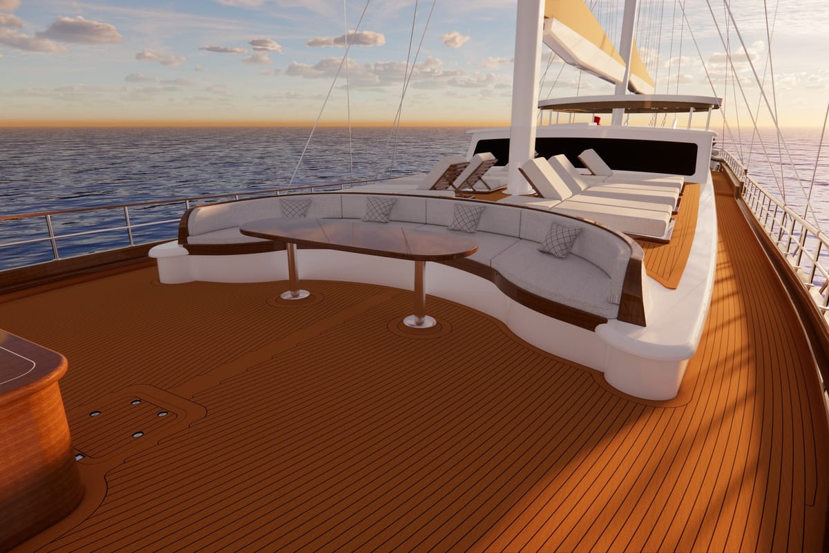Deck of Tosca, a Gulet Motoryacht yacht at Marmaris, Turkey