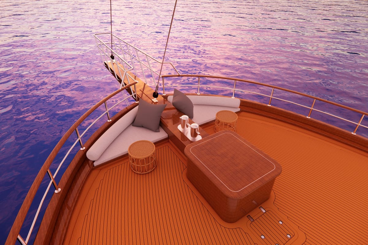 Deck of Tosca, a Gulet Motoryacht yacht at Marmaris, Turkey