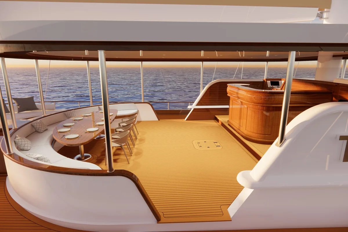 Deck of Tosca, a Gulet Motoryacht yacht at Marmaris, Turkey