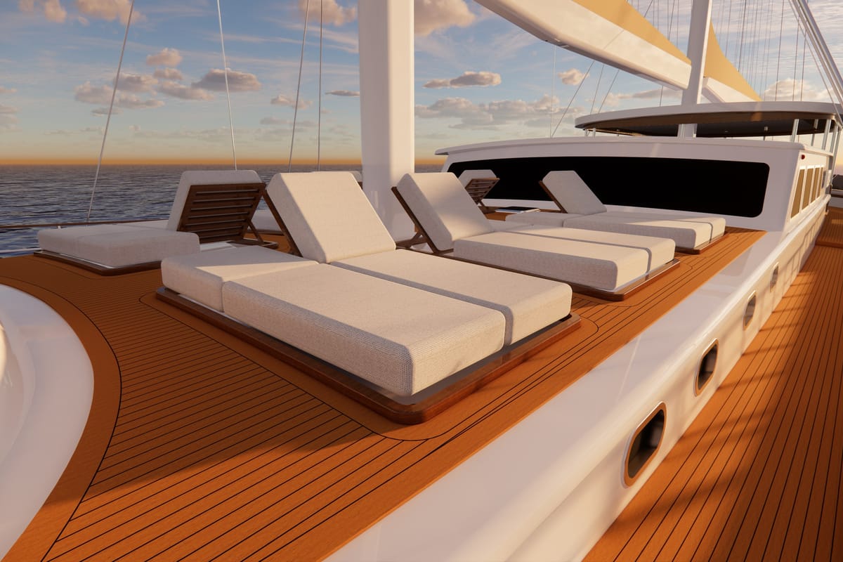 Deck of Tosca, a Gulet Motoryacht yacht at Marmaris, Turkey
