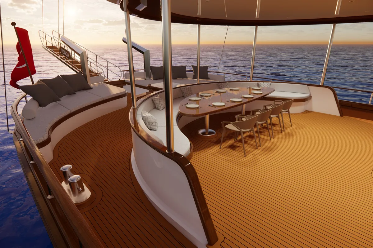 Deck of Tosca, a Gulet Motoryacht yacht at Marmaris, Turkey