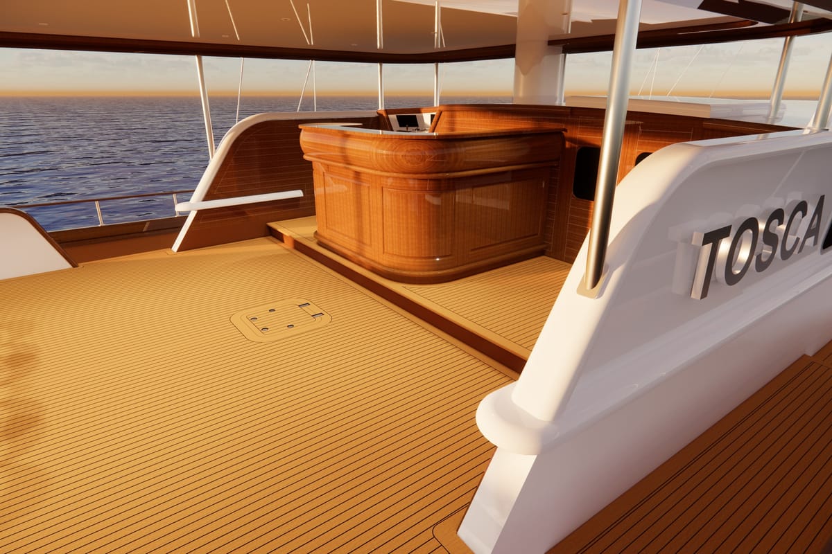 Cockpit of Tosca, a Gulet Motoryacht yacht at Marmaris, Turkey