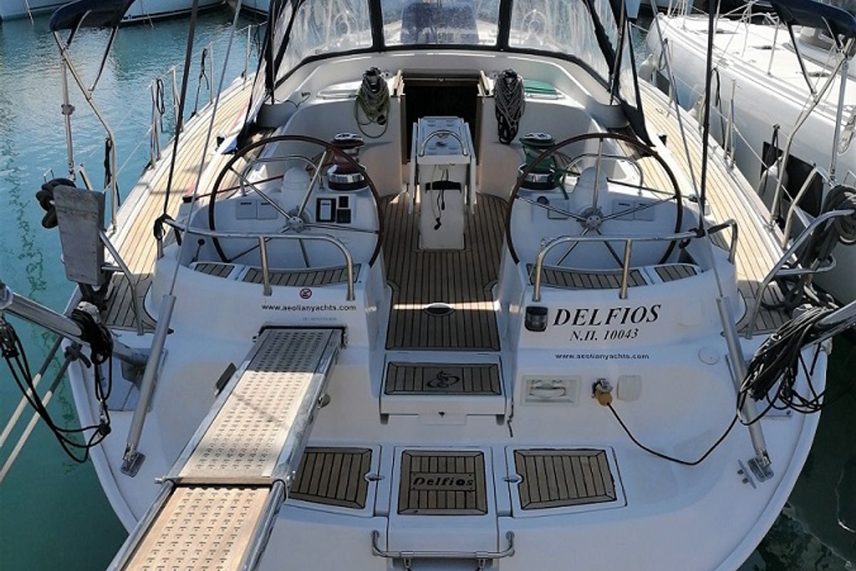 Cockpit of Delfios, a Ocean Star 56.1 sailboat at Preveza, Greece