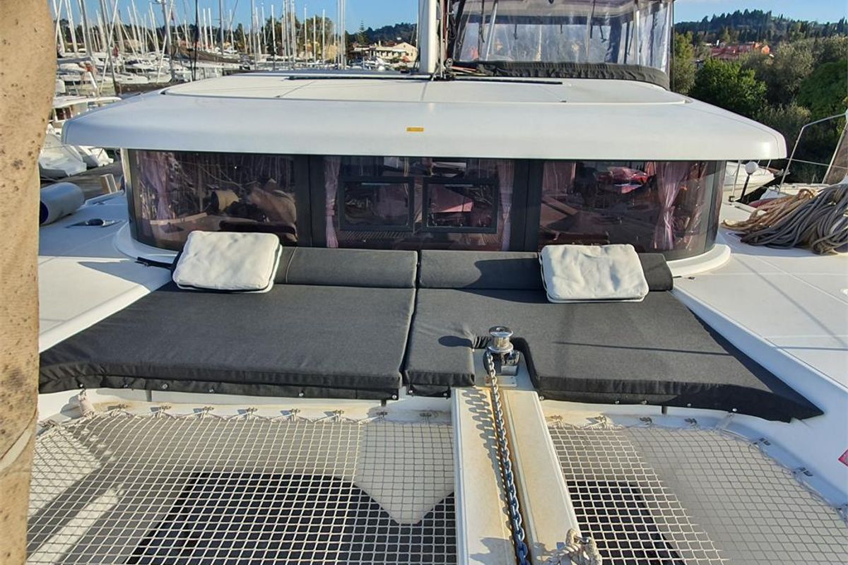 Deck of Dream of Life, a Lagoon 42 catamaran at Kontokali, Greece