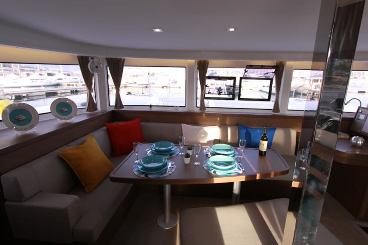 Salon of Dream of Life, a Lagoon 42 catamaran at Kontokali, Greece