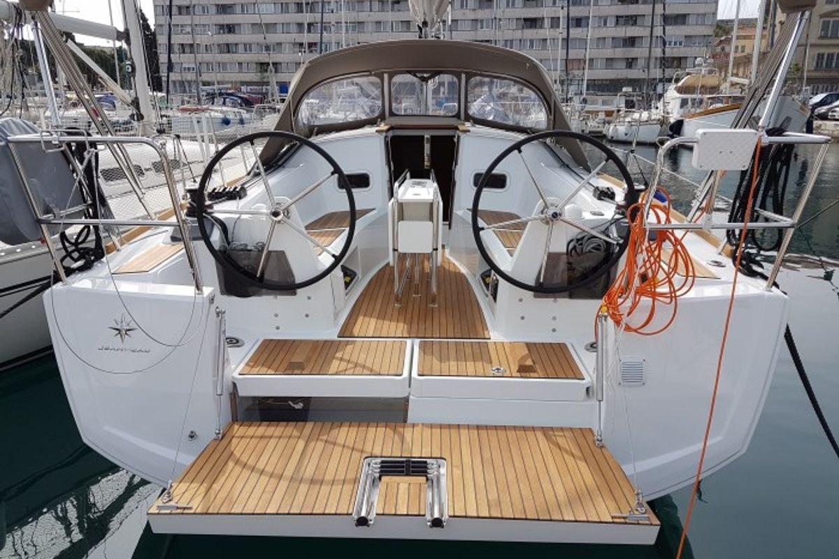 Cockpit of Romana, a Jeanneau Sun Odyssey 349 sailboat at Grad Pula, Croatia