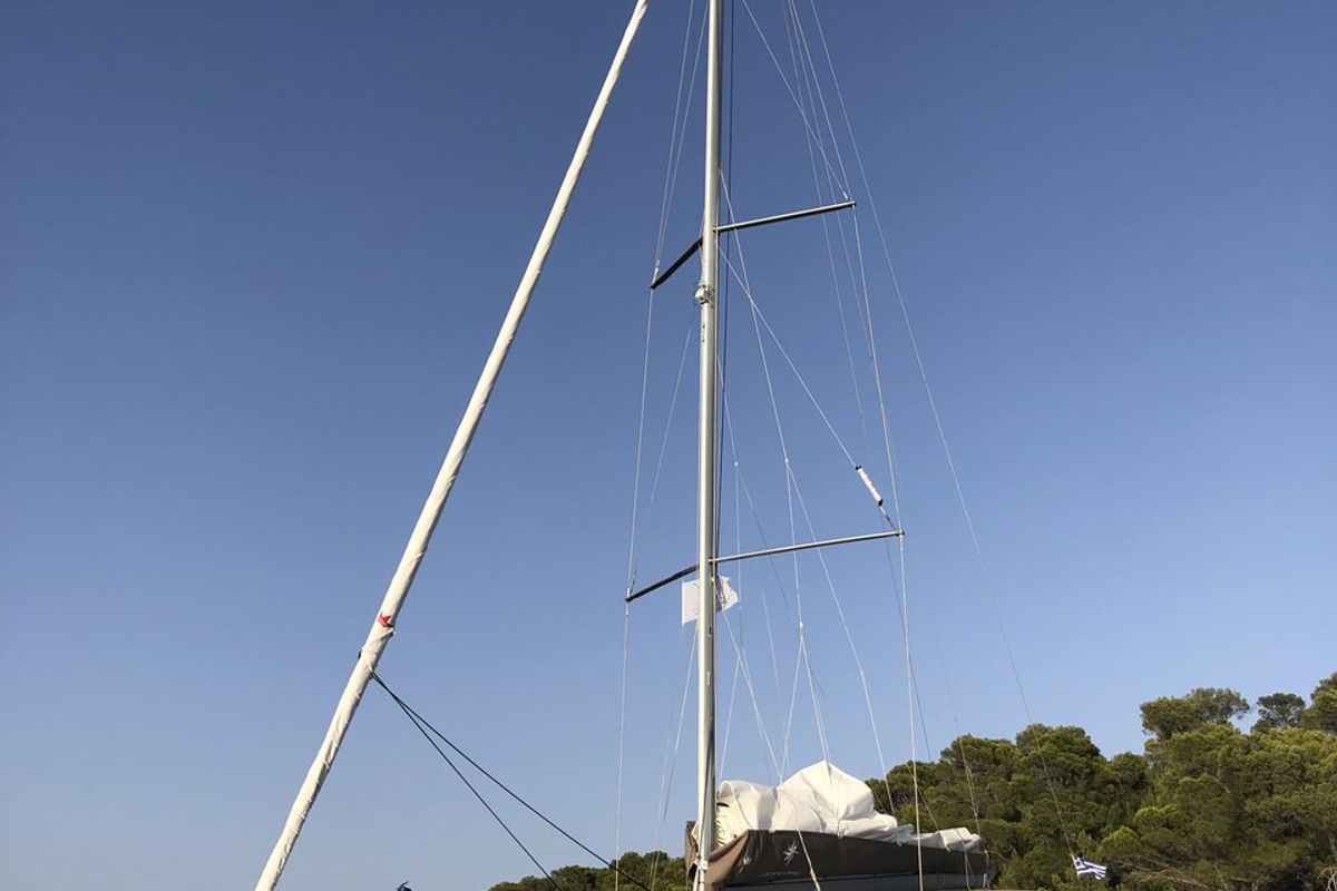 Exterior view of Aqua Fun, a Jeanneau Sun Odyssey 490 sailboat at Lavreotiki Municipal Unit, Greece