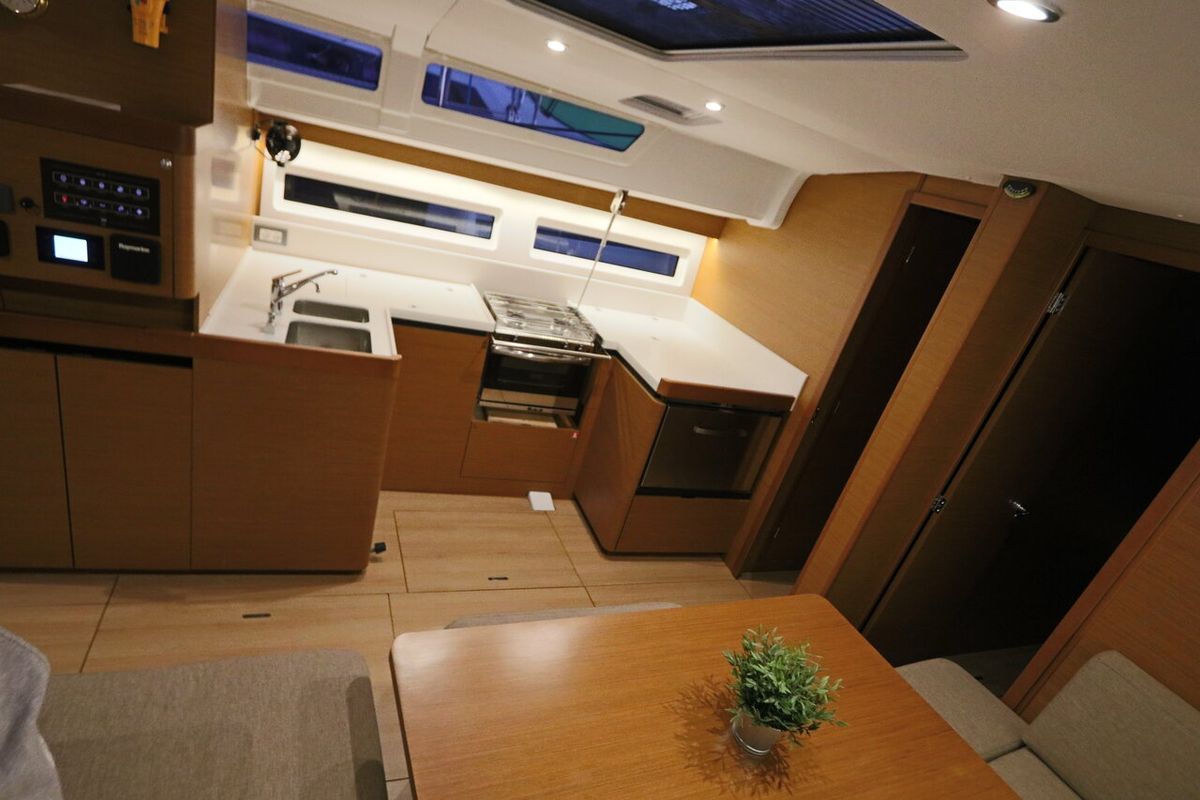 Galley of Aqua Fun, a Jeanneau Sun Odyssey 490 sailboat at Lavreotiki Municipal Unit, Greece