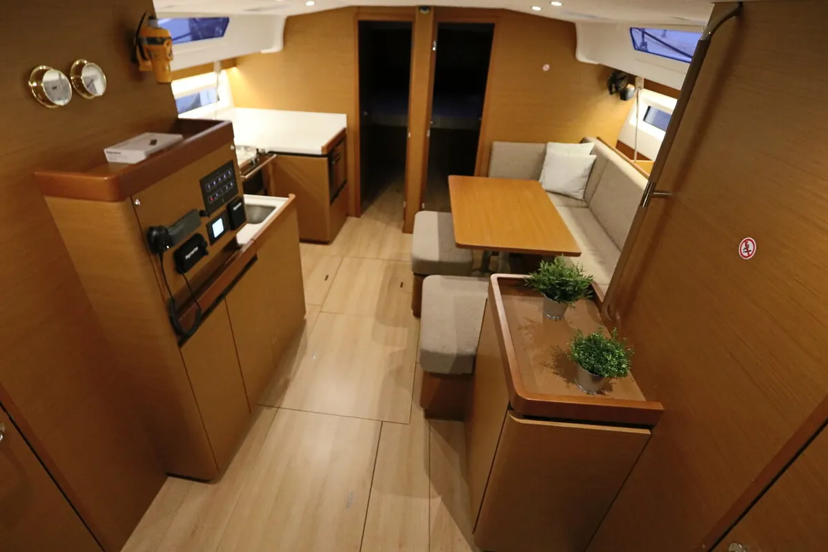 Salon of Aqua Fun, a Jeanneau Sun Odyssey 490 sailboat at Lavreotiki Municipal Unit, Greece