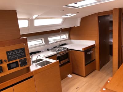 Galley of Aqua Fun, a Jeanneau Sun Odyssey 490 sailboat at Lavreotiki Municipal Unit, Greece