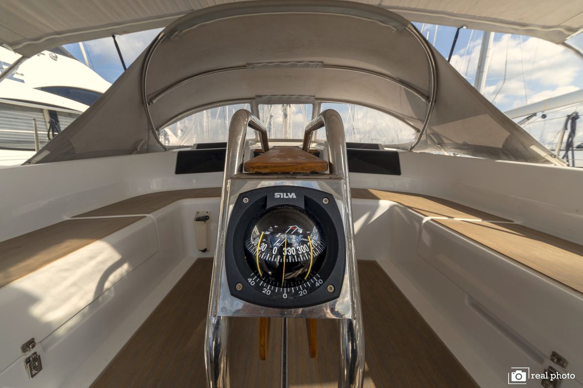 Cockpit of Bea, a Hanse Yachts Hanse 458 sailboat at Puntone di Scarlino, Italy