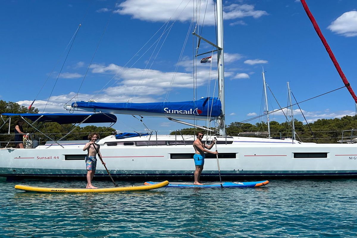 Exterior view of Sunsail 44 SO Classic, a Jeanneau Sun Odyssey 440 sailboat at Dubrovnik, Croatia