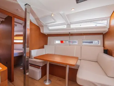 Salon of Trinity, a Jeanneau Sun Odyssey 440 sailboat at Kaş, Turkey