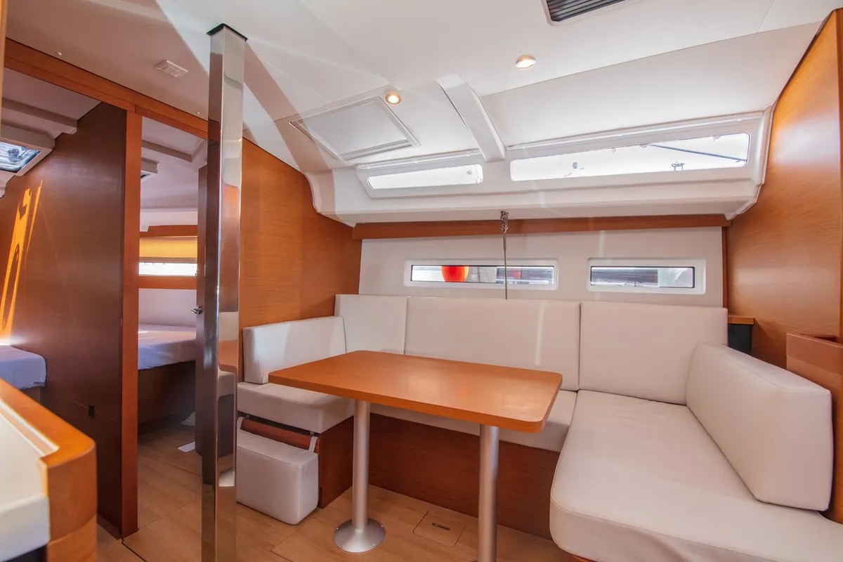 Salon of Trinity, a Jeanneau Sun Odyssey 440 sailboat at Kaş, Turkey