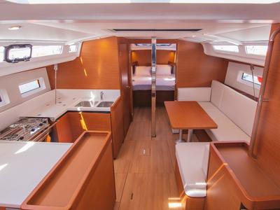 Galley of Trinity, a Jeanneau Sun Odyssey 440 sailboat at Kaş, Turkey