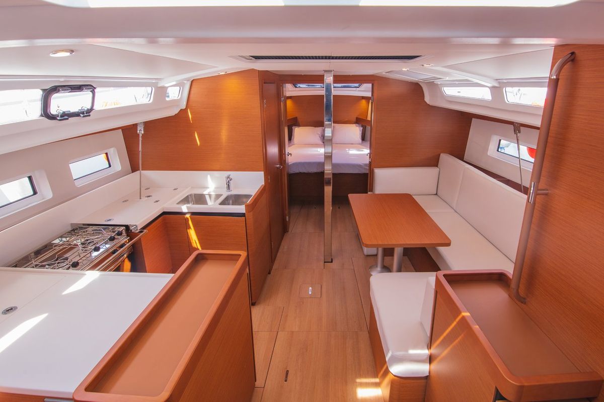 Galley of Trinity, a Jeanneau Sun Odyssey 440 sailboat at Kaş, Turkey