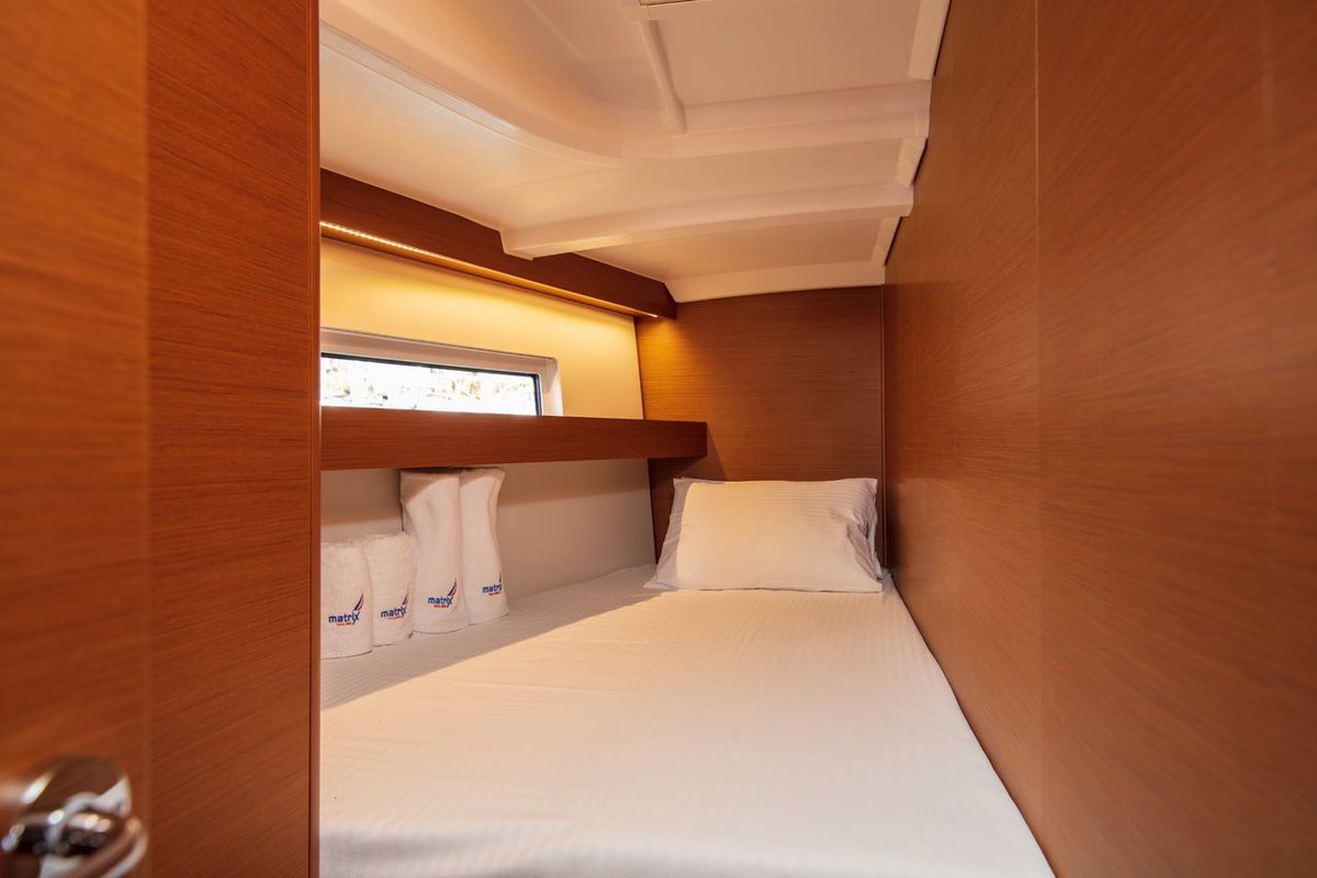 Cabin on Trinity, a Jeanneau Sun Odyssey 440 sailboat at Kaş, Turkey