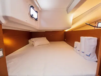 Cabin on Trinity, a Jeanneau Sun Odyssey 440 sailboat at Kaş, Turkey