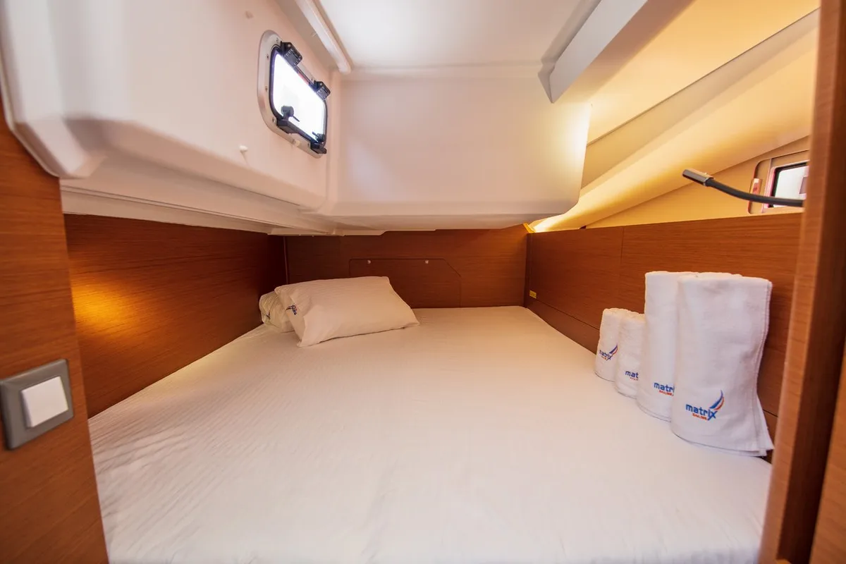 Cabin on Trinity, a Jeanneau Sun Odyssey 440 sailboat at Kaş, Turkey