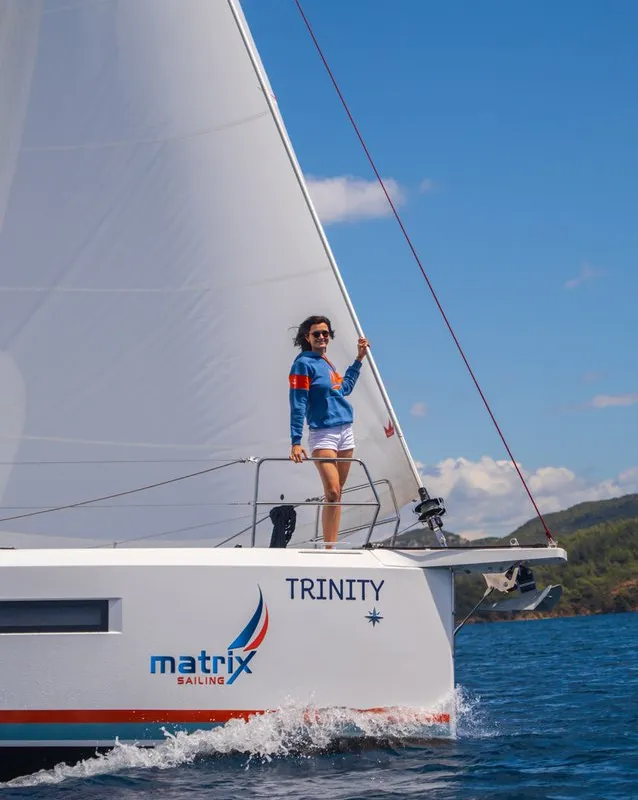 Exterior view of Trinity, a Jeanneau Sun Odyssey 440 sailboat at Kaş, Turkey