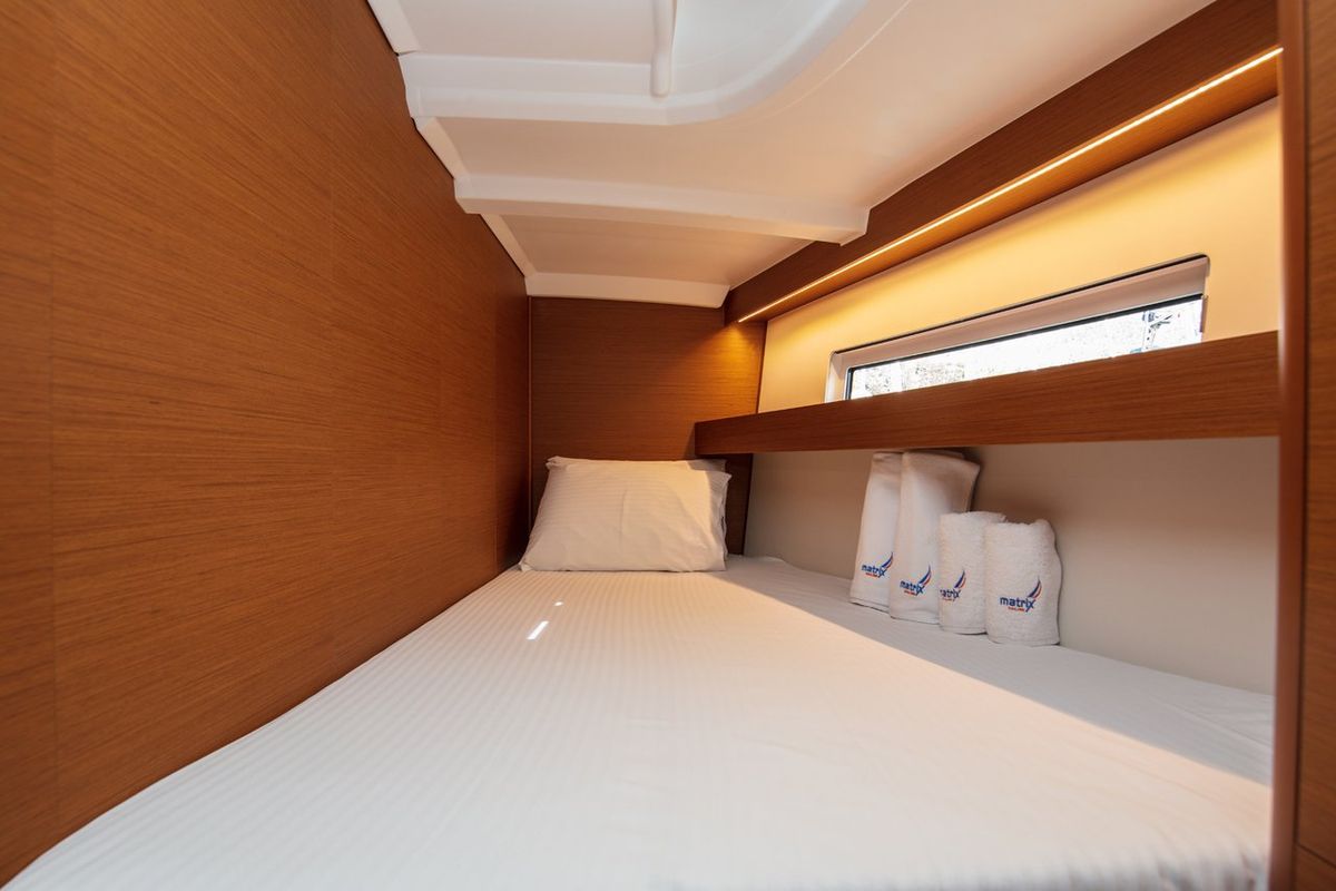 Cabin on Trinity, a Jeanneau Sun Odyssey 440 sailboat at Kaş, Turkey