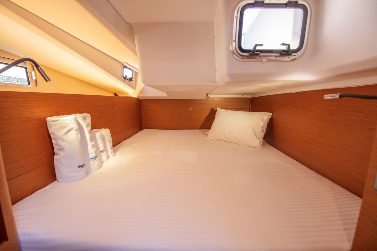 Cabin on Trinity, a Jeanneau Sun Odyssey 440 sailboat at Kaş, Turkey